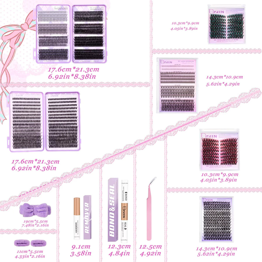 ISEEN Wimpernverlängerungsset, Mix-Stile, D-Locke, Einzelne Wimpern, Cluster - Bild 2