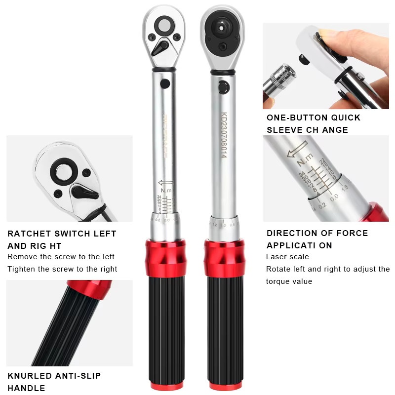 RIDERACE Fahrrad-Drehmomentschlüssel-Set 15-teilig in Rot und Silber, 1/4 Zoll, 2-24 Nm, professionelles Inbusschlüssel-Werkzeug für Fahrrad und Motorrad - Bild 4