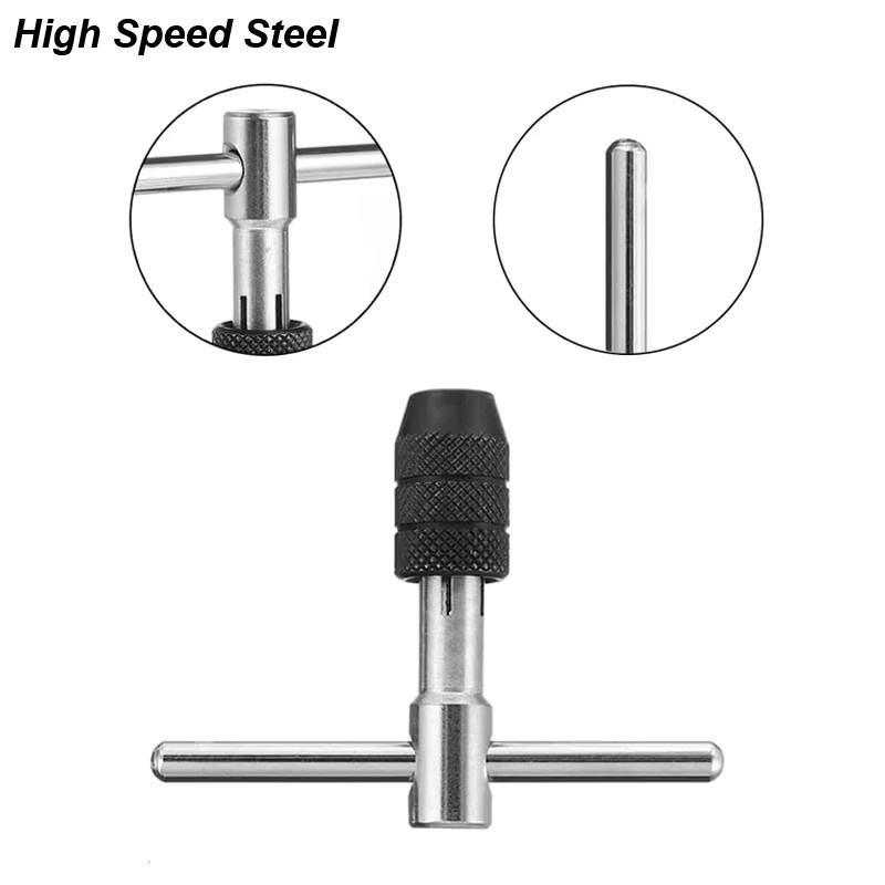 6-in-1 T-Tap Gewindebohrer-Set in Grau und Silber mit metrischen Gewindeeinsätzen M3 M4 M5 M6 M8 und Schraubendreherhalter - Bild 2