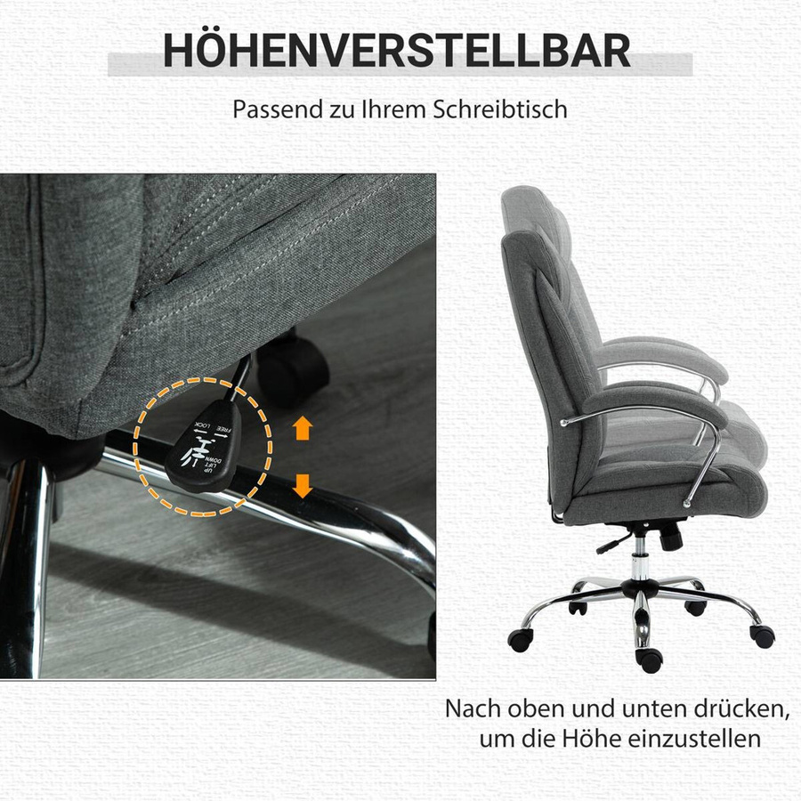 Vinsetto Drehstuhl 921-472V80GY Executive Chair in Grau mit Armlehnen und Rollen, B/T/H: 65 x 78 x 120 cm - Bild 4