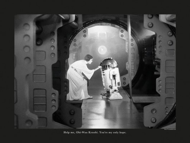 Komar Wandbild Star Wars Leia R2D2 Quote in Schwarz-Weiß, B/H: 40 x 30 cm - Bild 1