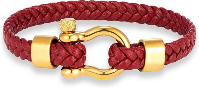 Armband Edelstahl, geflochtenes Leder, weinrot, 19cm, Unisex - Bild 1
