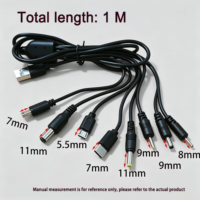 ChengHaoRan Universelles USB-zu-DC Multi-Tip Ladekabel mit Micro-USB und Typ-C Anschlüssen in Schwarz - Bild 3