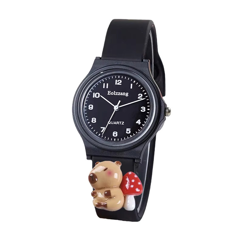 Potdemiel Armbanduhr, Cartoon Capybara, Kunststoff, Schwarz, Kinder - Bild 1