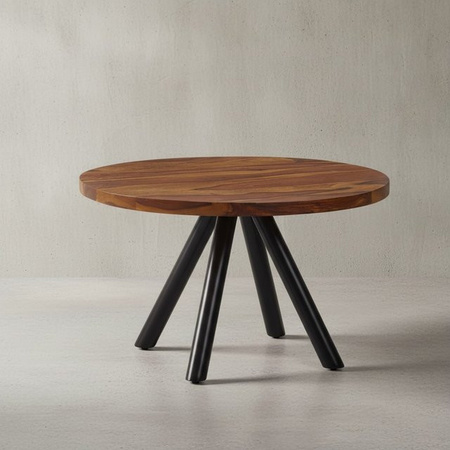 KADIMA DESIGN Moderner Couchtisch aus Sheesham Massivholz und Edelstahl, Rund, Braun, Durchmesser: 60 cm, Höhe: 35 cm