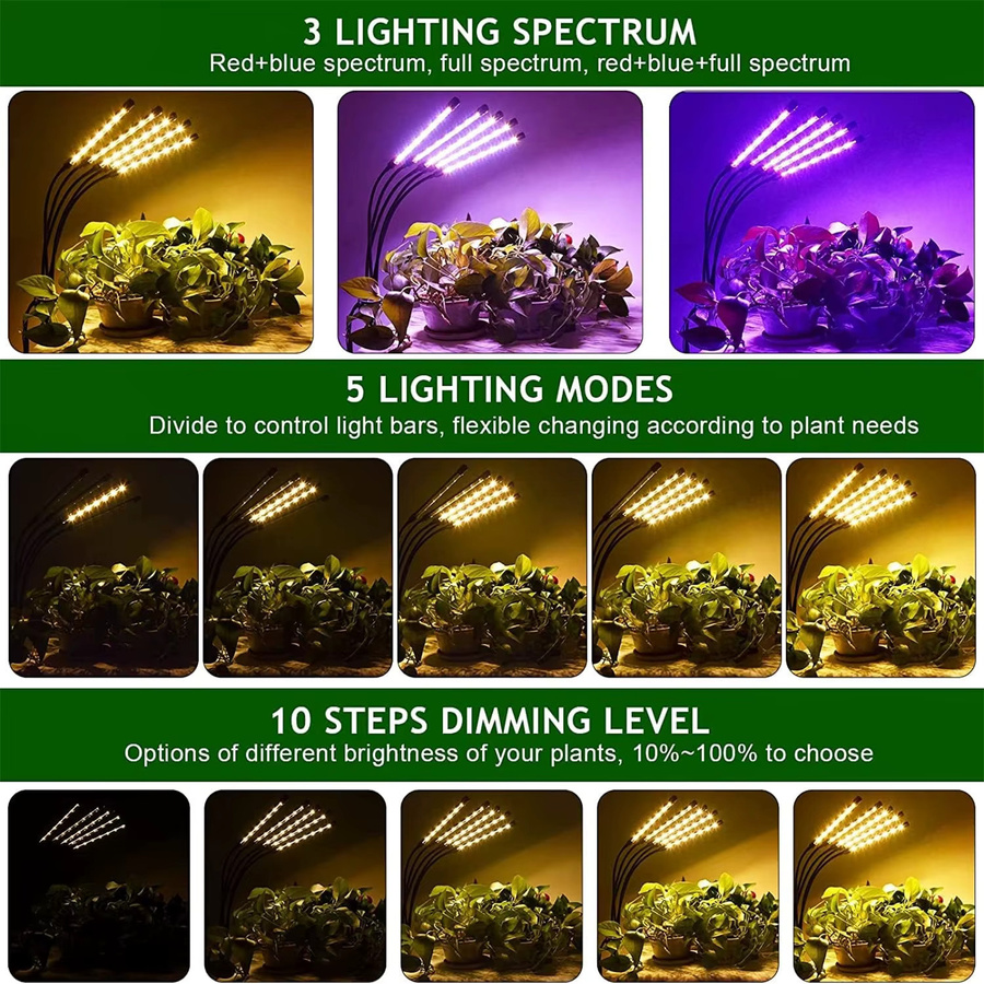 KEBINCPLED LED Pflanzenlampe mit Stativ und Fernbedienung, USB 5V Vollspektrum Wachstumslicht für Indoor und Gewächshaus, Schwarz/Multicolor - Bild 5