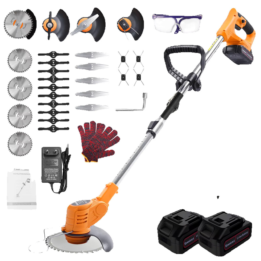 Grenintol 2-in-1 Kabelloser Rasentrimmer und faltbarer Bürstenloser Rasenmäher in Orange mit 4,0Ah Akku und 4-Klingen-System - Bild 6