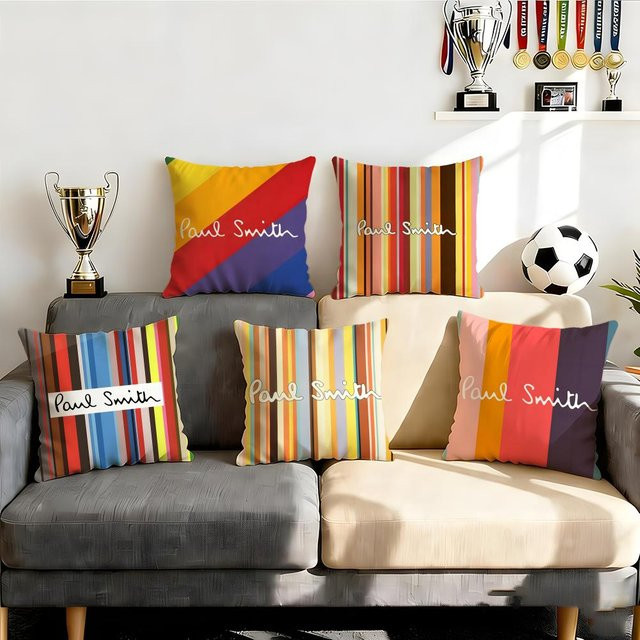 Paul Smith Kissenbezug-Set 4-teilig, gestreift, weiß/mehrfarbig, B/T/H: 50 x 50 x 45 x 45 x 40 x 40 cm - Bild 1