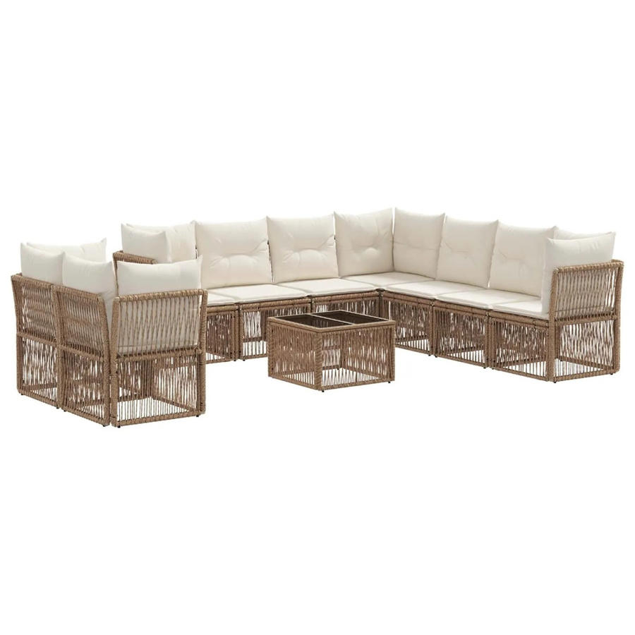 vidaXL Gartensofa-Set 10-teilig in Beige aus Poly-Rattan mit Polsterung und Tisch im L-Shape Design - Bild 2