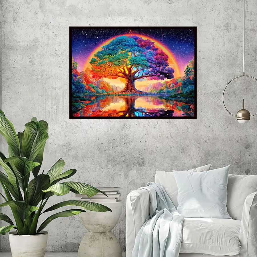 Momoart Diamantmalerei Abstrakte Landschaft mit Baum und Fluss, DIY Mosaik Set in Multicolour, B/H: 20 x 30 cm - Bild 3