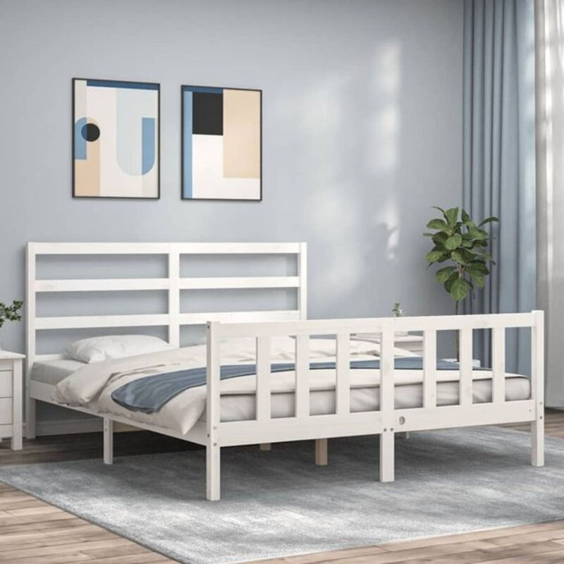 Massivholzbett Vidaxl aus Kiefernholz in Weiß im Landhausstil, B/T/H: 160 x 200 cm (ohne Matratze) - Bild 1