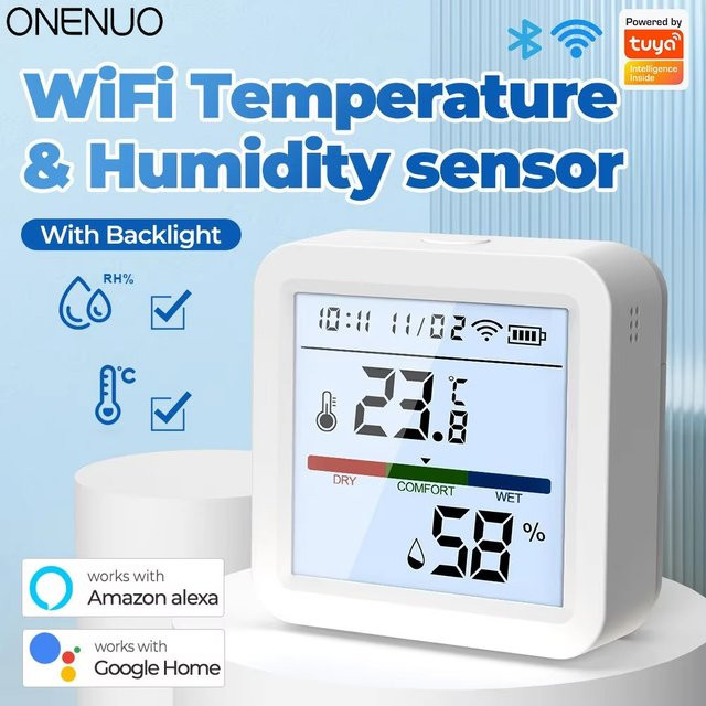 Tuya Smart WiFi Temperatur und Feuchtigkeit Sensor mit Hintergrundbeleuchtung, weißes Hygrometer Thermometer für Smart Home, kompatibel mit Alexa und Google Home Assistant - Bild 1