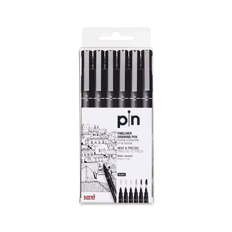 Uni Pin Fineliner Skizzierset mit schwarzer und brauner Tinte, 6er-Set, Strichstärken von 0,03 bis 0,8 mm - Bild 2