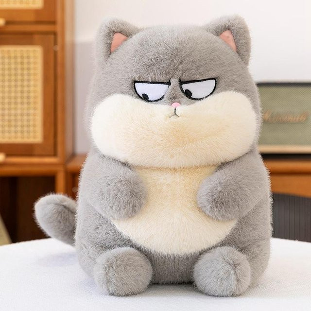 Lustige dicke Katze Puppe, Plüschtier, 25cm, Grau - Bild 1