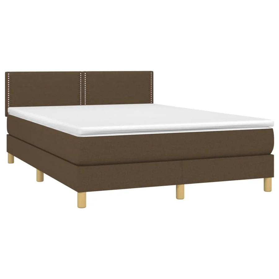 vidaXL Boxspringbett mit Matratze in Dunkelbraun, Hybridbett mit LED-Unterbettbeleuchtung und USB-Ladeanschluss, B/T: 140 x 200 cm - Bild 2