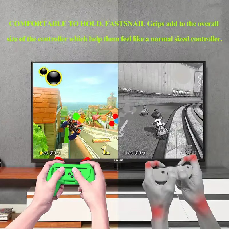 Rgeek 2er-Set Handgriffe kompatibel mit Nintendo Switch und Switch OLED Joy Con in Blau und Rot - Bild 2
