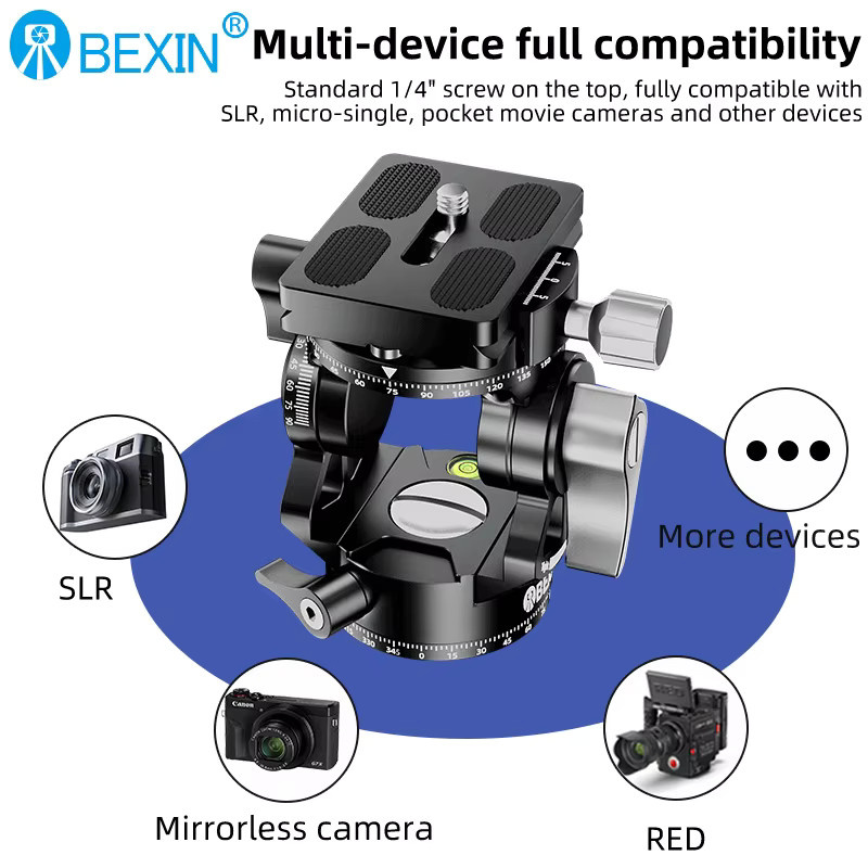 BEXIN Mini-Stativkopf in Schwarz mit Doppel-Panorama-Funktion und Arca Swiss Schnellwechselplatte für DSLR-Kameras - Bild 3