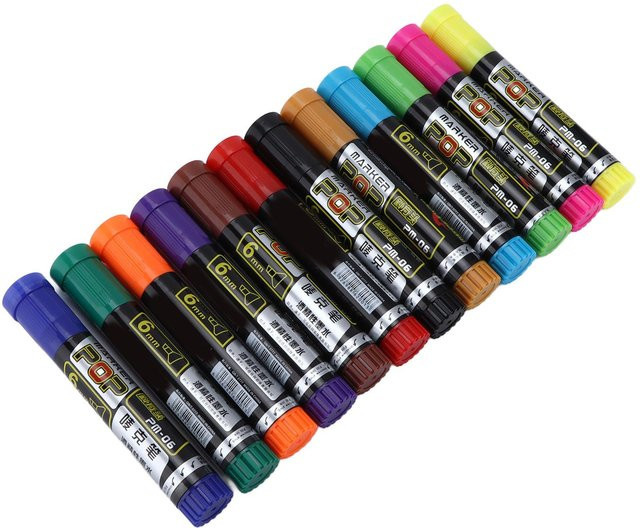 12er Set Wosawe Permanentmarker mit Bullet-Spitze, wasserfest und lichtbeständig, Multicolor und Schwarz - Bild 1