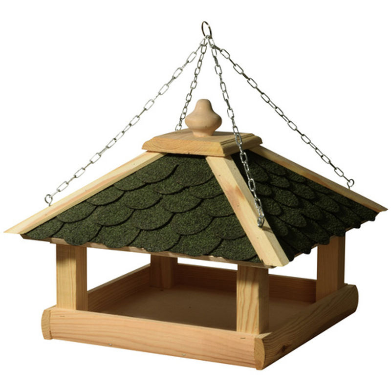dobar Futterhaus aus Kiefernholz mit grünem Bitumendach und inklusive Kette zum Aufhängen - Bild 4