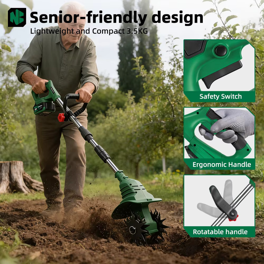 NewBeny Elektrischer Gartenfräser Kabelloser Handkultivator Bodenlockerer in Grün für Makita LXT Akku - Bild 4
