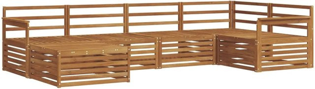 vidaXL Outdoor-Sofagarnitur aus Akazienholz in Braun, 6-teiliges L-Shape Set mit Polstern und Hocker - Bild 1