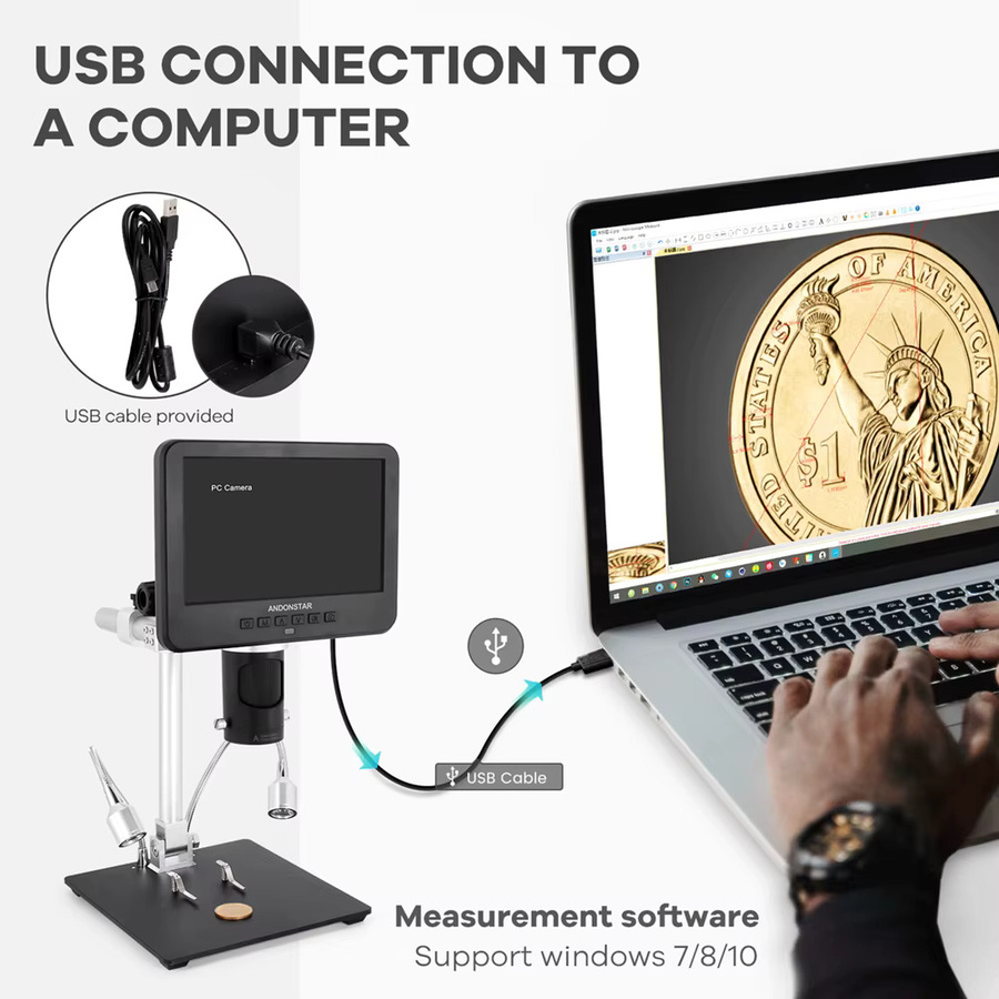 Andonstar AD246SM Trinokular Digitalmikroskop 2160P UHD HDMI mit PC-Anschluss für PCB-Lötprüfung und Telefonreparatur in Schwarz - Bild 5