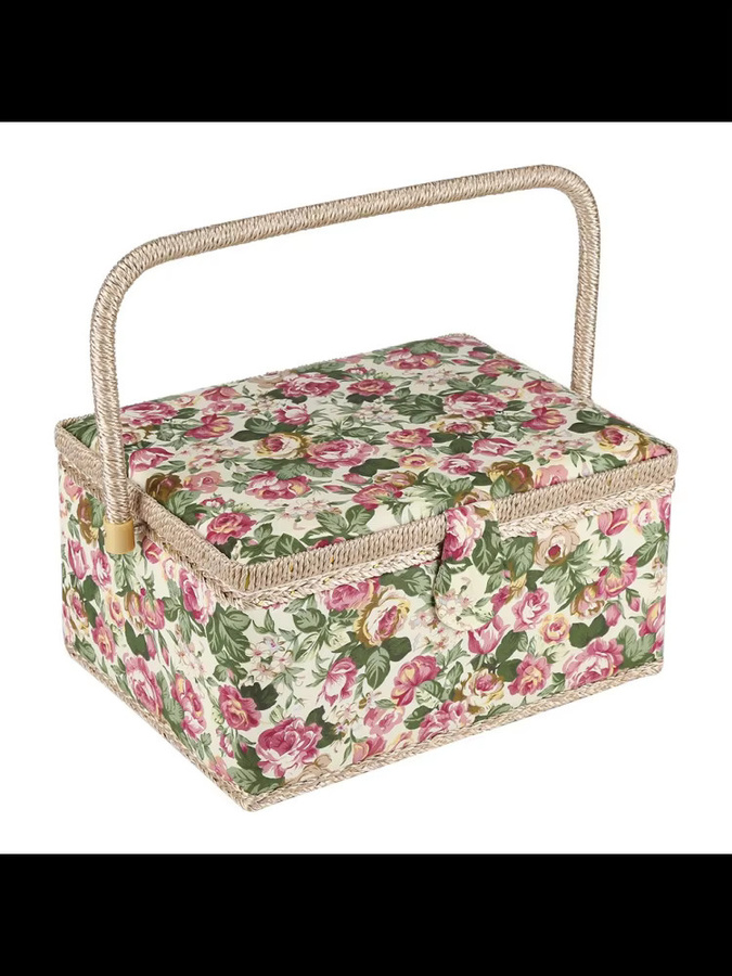 Qiilu Nähkorb aus Stoff mit floralem Muster und Griffen, bunter Aufbewahrungsbox für Bastelbedarf und Haushalt, B/T/H: 30,5 x 15,5 cm - Bild 3