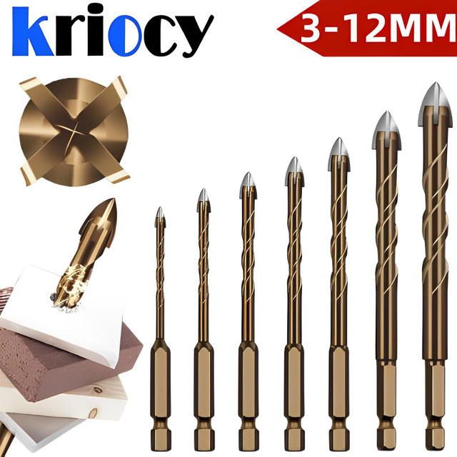KRIOCY Lochsäge Set aus Legierung für Glas, Keramik und Beton mit Kreuz- und Sechskant-Bohrer für verschiedene Durchmesser von 3 mm bis 12 mm - Bild 1
