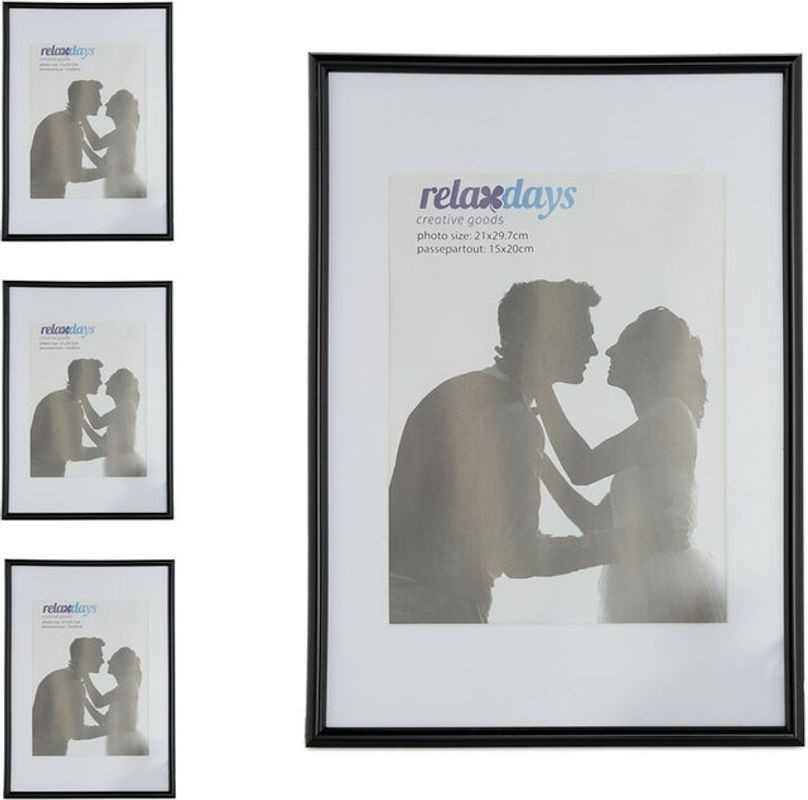4er Set Bilderrahmen von RELAXDAYS aus Kunststoff mit Passepartout in Schwarz und Weiß, Rechteckig, B/H: 20 x 30 cm, zum Aufstellen oder Aufhängen - Bild 1