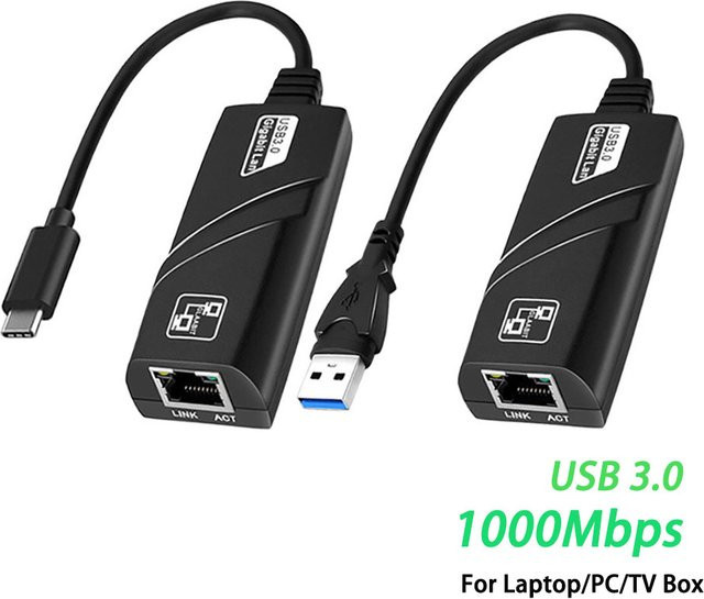 USB Type-C auf RJ45 LAN Ethernet Adapter RTL8153 Netzwerkkarte für PC MacBook und Windows Laptop, 1 Gbit/s, Schwarz - Bild 1