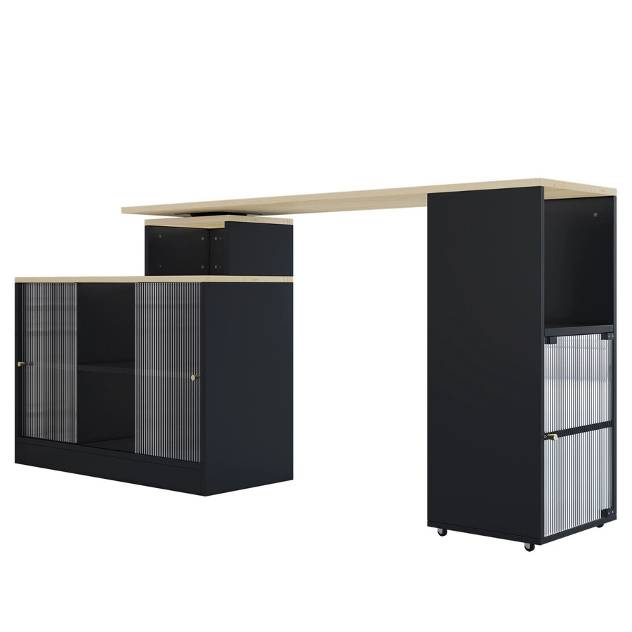 okwish Bartisch mit drehbarer Tischplatte und Stauraum in Schwarz, B/T/H: 135 x 39 x 105 cm - Bild 2