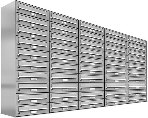 AL Briefkasten für 50 Parteien, Aufputzmontage, silberfarben, B/H/T: 191,5 x 115 x 27,5 cm - Bild 1