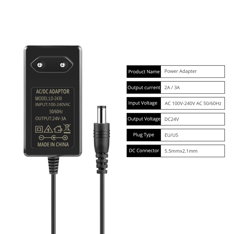 Gyarfas DC24V Netzteil LED Transformator Adapter Schwarz mit Barrel-Plug 2A - Bild 2