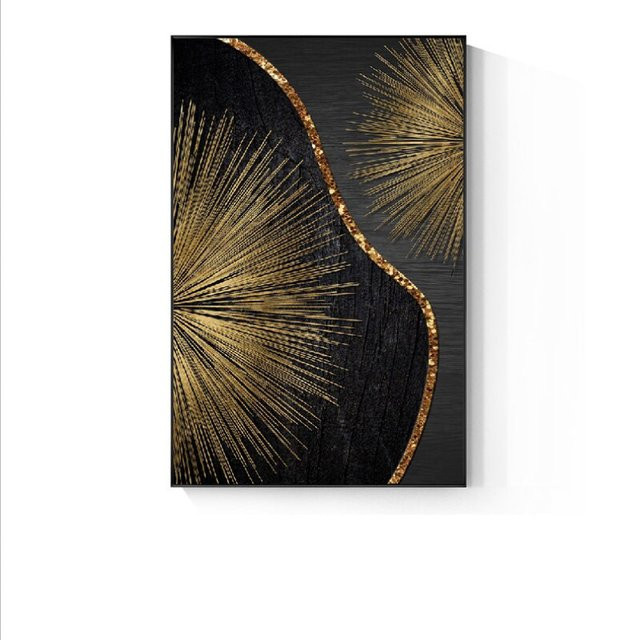TPFLiving Leinwandbild Nordic Art Abstrakte Formen in Schwarz, Grau und Gold, B: 60 cm, H: 80 cm - Bild 1
