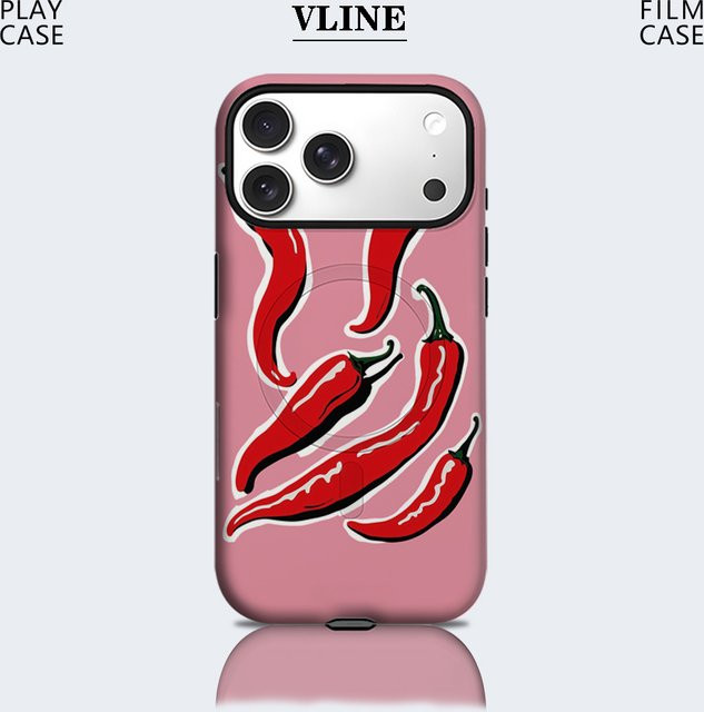 Potdemiel Robuste Handyhülle mit Scharfem Roten Chili Design für iPhone 17 16 15 14 13 Pro Max Plus, Magnetisch, Pink/Rot - Bild 1