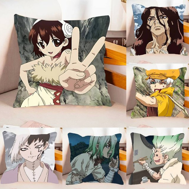 Beast Kingdom Dr. Stone Kissenbezug aus weichem Plüschstoff mit doppelseitigem Druck, Mehrfarbig, 40 x 40 cm - Bild 1