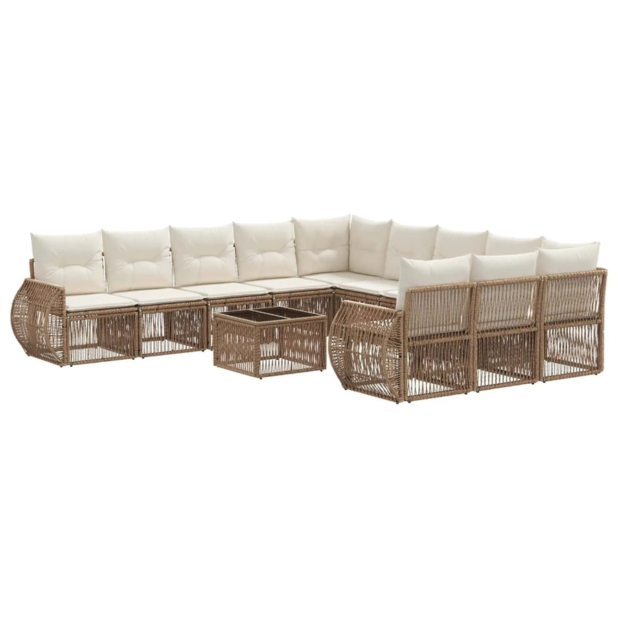 vidaXL Gartensofa-Set 12-teilig aus Poly-Rattan in Beige mit Polsterung und Armlehnen - Bild 2