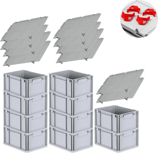 PROREGAL Spar Set 10x Eurobox Nextgen Economy mit Auflagedeckel und 4x Schiebeschnappverschlüssen in Rot, H x B x T: 22 x 30 x 40 cm, 20 Liter - Bild 1