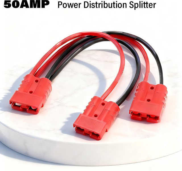 AGASHE Y-Typ Stromverteiler mit 1 Eingang und 2 Ausgängen, 50 A, 10 AWG verzinntes Kupferkabel, 25,4 cm Länge mit O-Ring-Anschlüssen - Bild 1