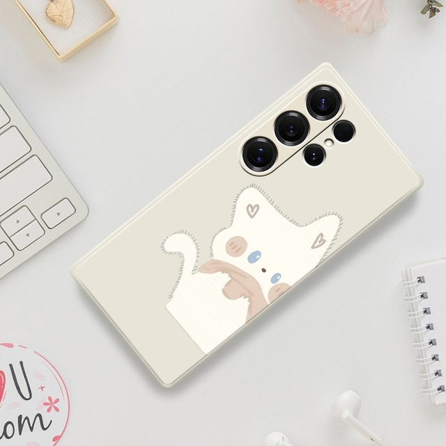 Handyhülle mit weißem Katzenmotiv für Samsung Galaxy S25 S24 S23 S22 S21 S20 Ultra Plus FE 5G aus TPU in Weiß - Bild 1