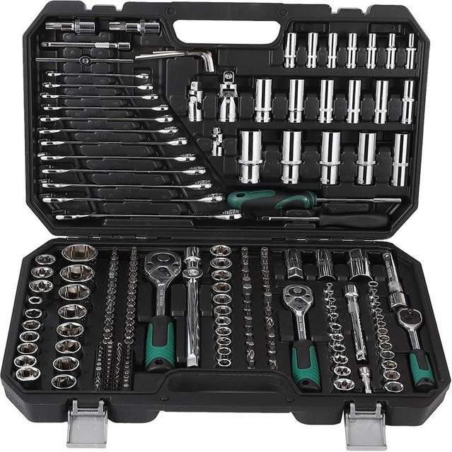 Professionelles 216-teiliges Mechaniker-Werkzeugset mit Aufbewahrungsbox in Schwarz aus Stahl, Metrisch und SAE - Bild 1