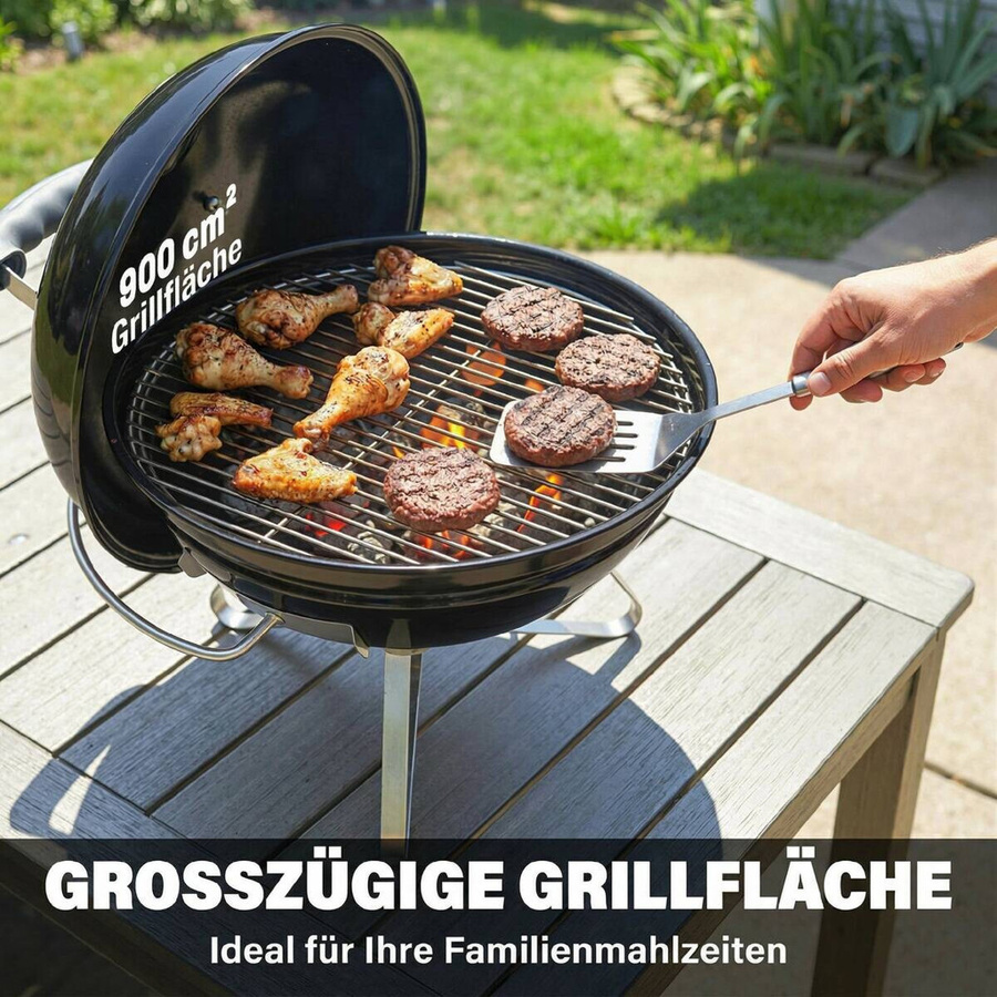 Outsunny Kugelgrill BBQ Smoker aus Edelstahl und emailliertem Stahl in Schwarz, B/H/T: 41 x 44 x 41 cm - Bild 4