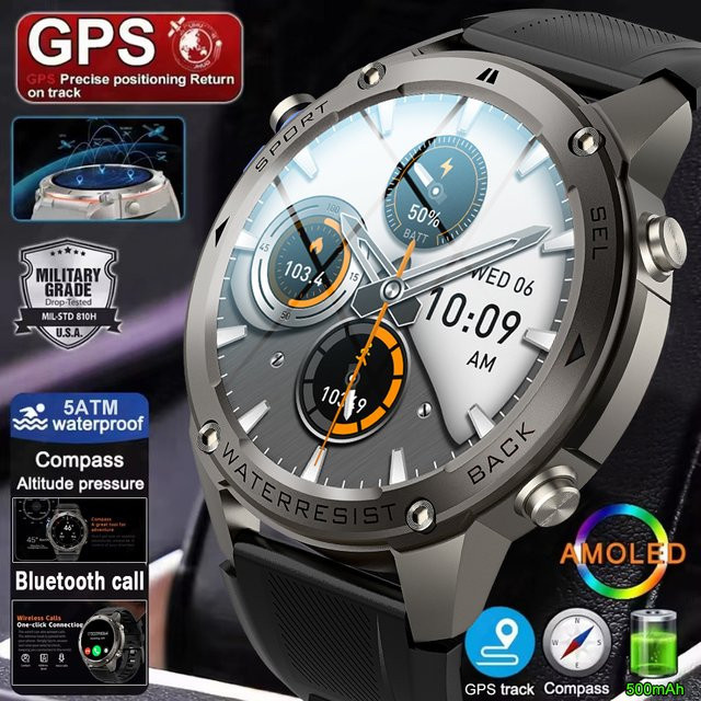 LIGE Smartwatch, GPS, 1,43 Zoll AMOLED, Schwarz, Silikon, 5 ATM - Bild 1