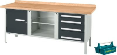 Schäfer Shop Select Kastenwerkbank PWi 200-1 in Lichtgrau/Anthrazit mit Buche Multiplexplatte, Tragkraft bis 750 kg, B/T/H: 200 x 70 x 84 cm - Bild 1