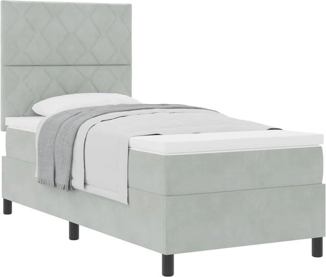 vidaXL Boxspringbett mit Matratze in Hellgrau, B/T/H: 90 x 190 x 140 cm, modernes Design mit Taschenfederkern und Stoffbezug - Bild 1