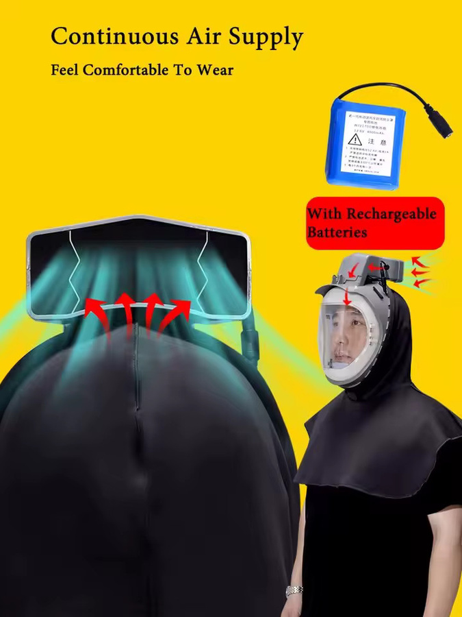 Elektrisch angetriebene Staubmaske mit Kapuzenumhang in Schwarz für industrielle Anwendungen wie Polieren und Schleifen - Bild 4