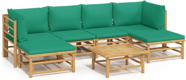 vidaXL 7-tlg Garten-Lounge-Set aus geöltem Bambus mit grünen Kissen Modell 4 - Bild 1
