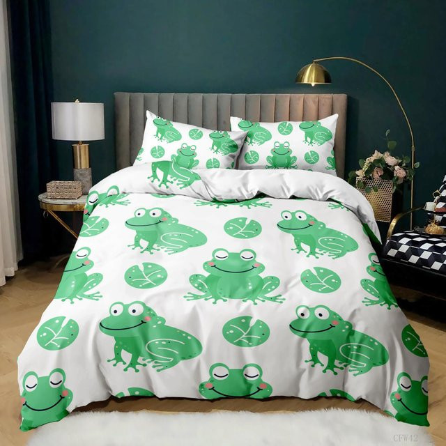 Liebliches Frosch Bettwäsche-Set mit tropischem Amphibien-Design, grün, B/H: 140 x 210 cm - Bild 1