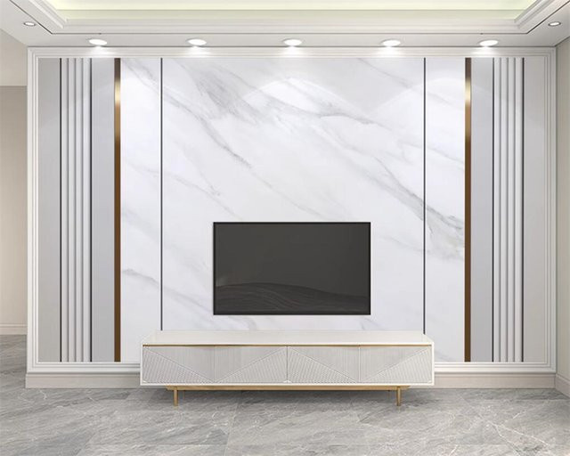 Beibehang Moderne Tapete für dein Wohnzimmer mit Holz- und Marmoroptik in Weiß - Bild 1