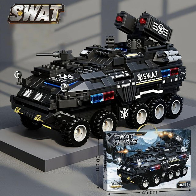 Linyi toy Polizei Auto Bausteine Schwarz 1000-teiliges Set - Bild 1